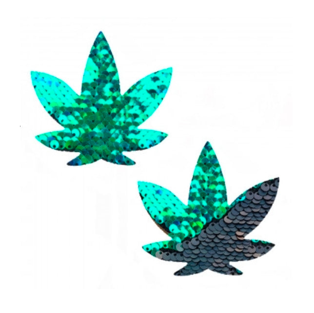 Ariel - Green to Black Flip Sequin Gold Dope Af Weed Leaf Pasties
