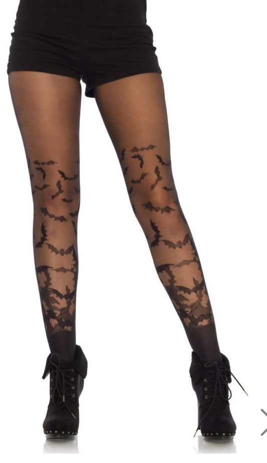 Bat Wing Sheer Tights Black Os