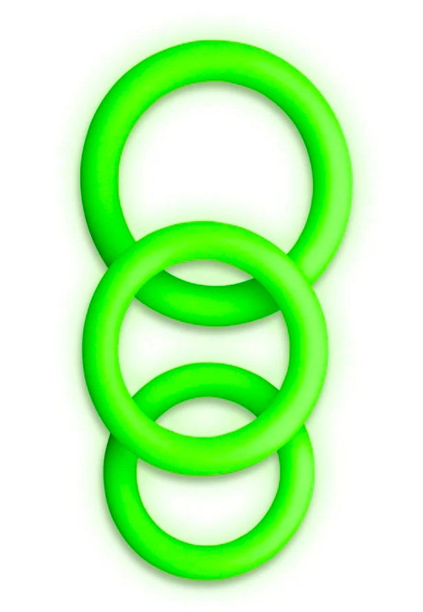 Ouch! Glow in the Dark 3-Piece Silicone Cockring Set Neon Green