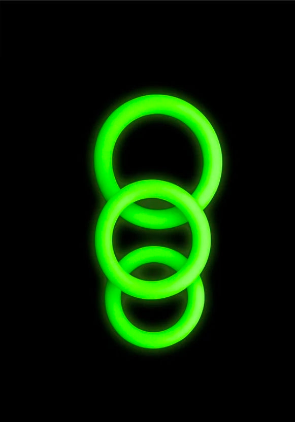 Ouch! Glow in the Dark 3-Piece Silicone Cockring Set Neon Green