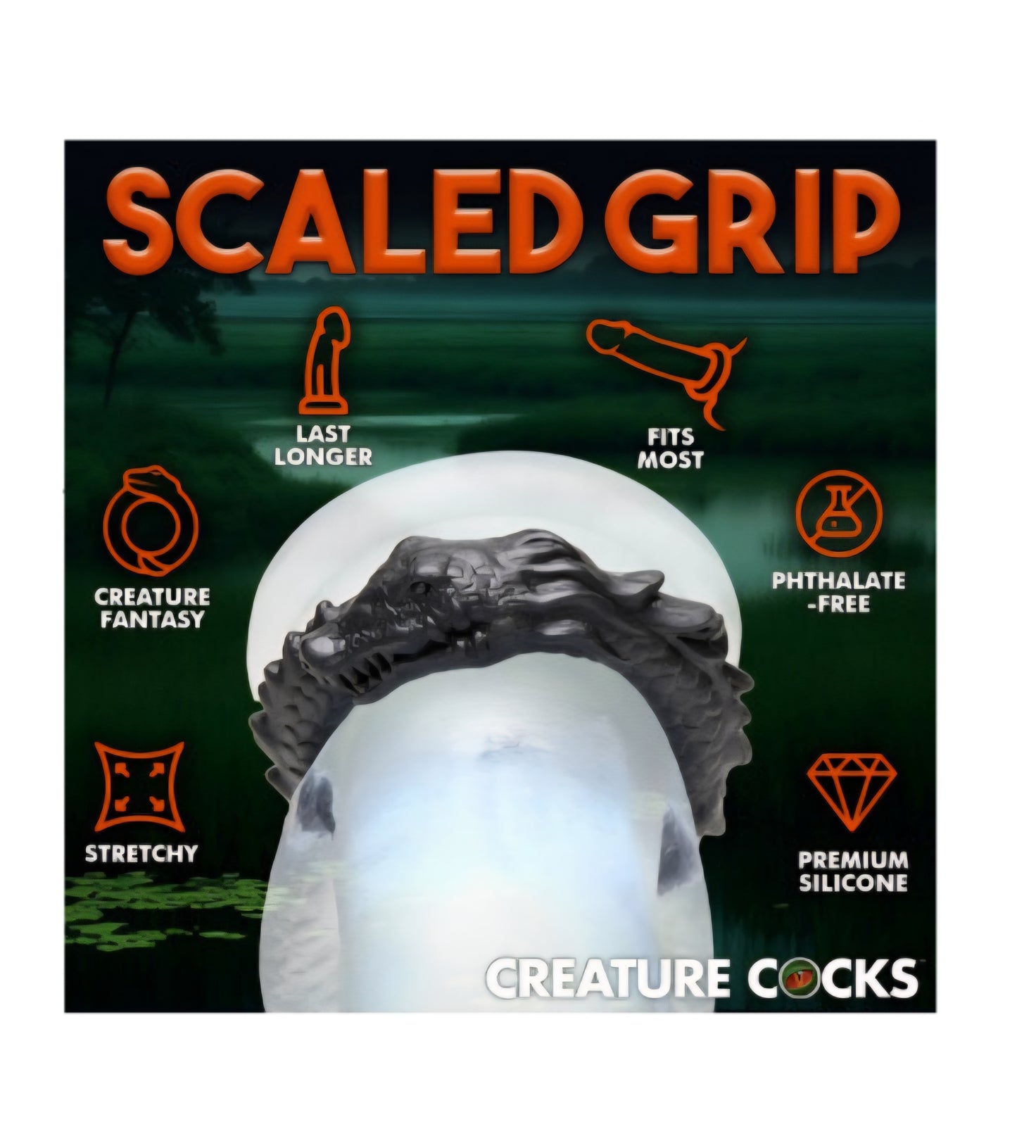 Black Caiman Silicone Cock Ring