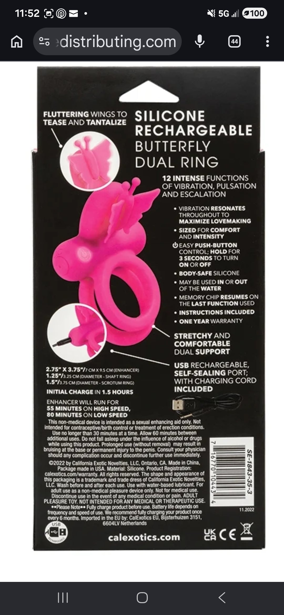 Silicone Rechargeable Butterfly Dual Ring