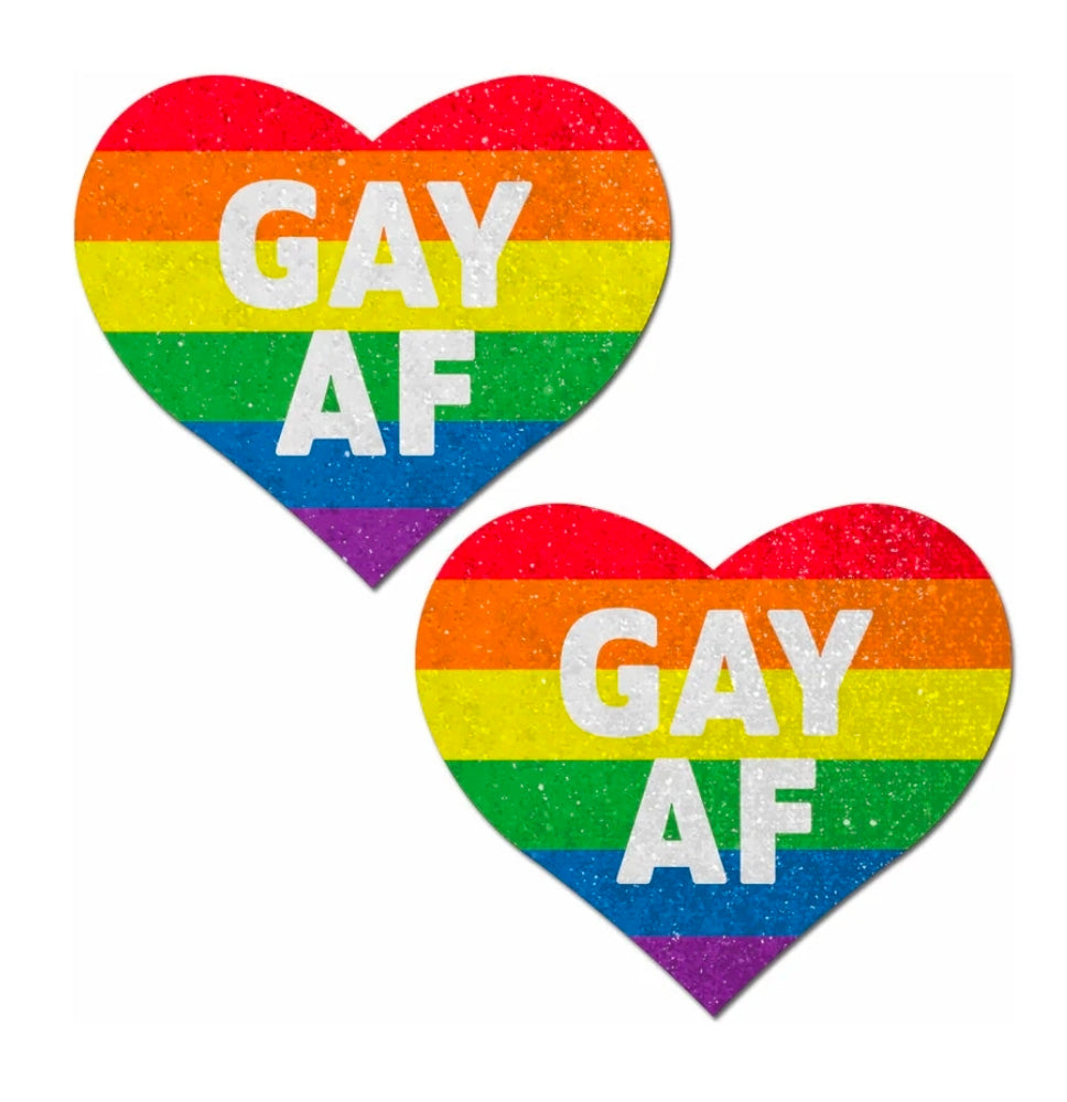 Pastease Glitter 'Gay AF' Heart Pasties Rainbow