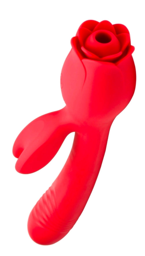 Blooming Bunny Sucking and Thrusting Silicone Rabbit Vibrator - Red