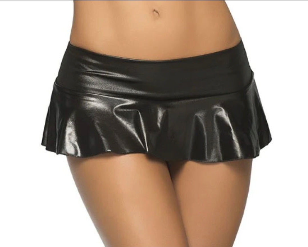 Wet Ruffle Skirt - SM/MD or MD/LG- Wet Black