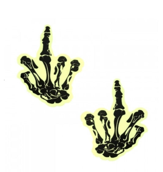 Fuck You Glow in the Dark Skeleton Hand Nipple Cover Pasties