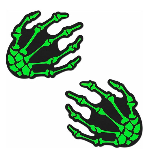 Pastease Zombie Neon Green/UV Reactive Boney Hands Nipple Pasties