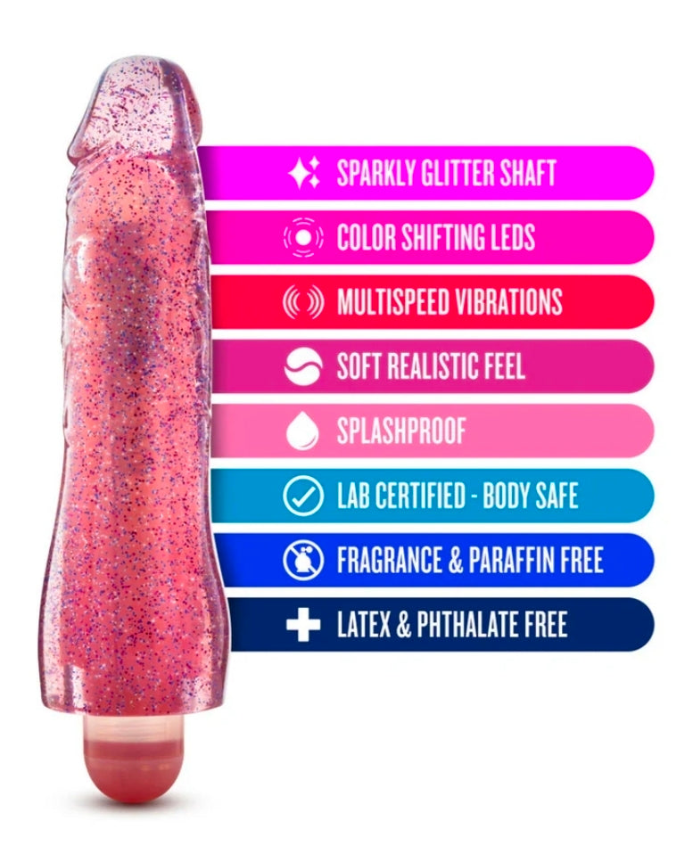 Glow Dicks Molly Color Changing 8 in. Vibrating Dildo Glitter-Pink or Purple