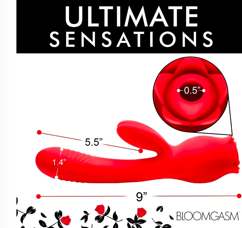 Blooming Bunny Sucking and Thrusting Silicone Rabbit Vibrator - Red
