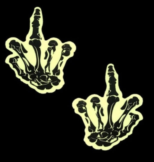 Fuck You Glow in the Dark Skeleton Hand Nipple Cover Pasties
