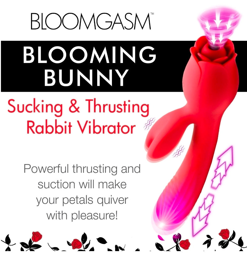 Blooming Bunny Sucking and Thrusting Silicone Rabbit Vibrator - Red