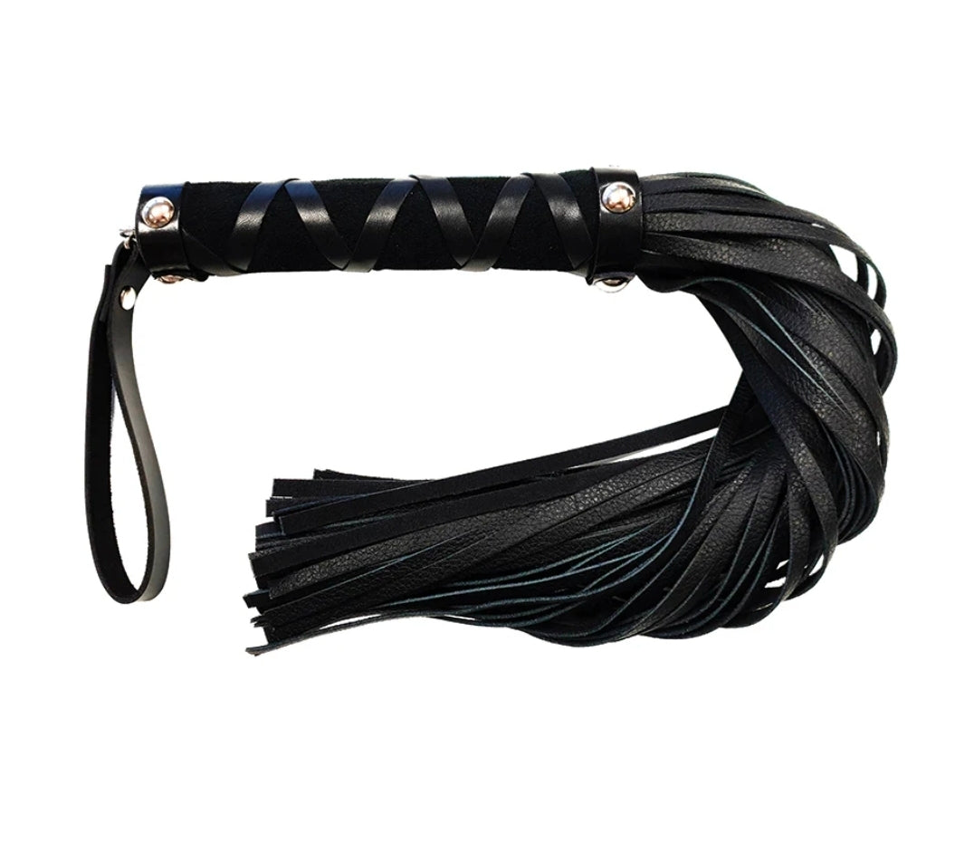 Leather Studded Flogger-Black