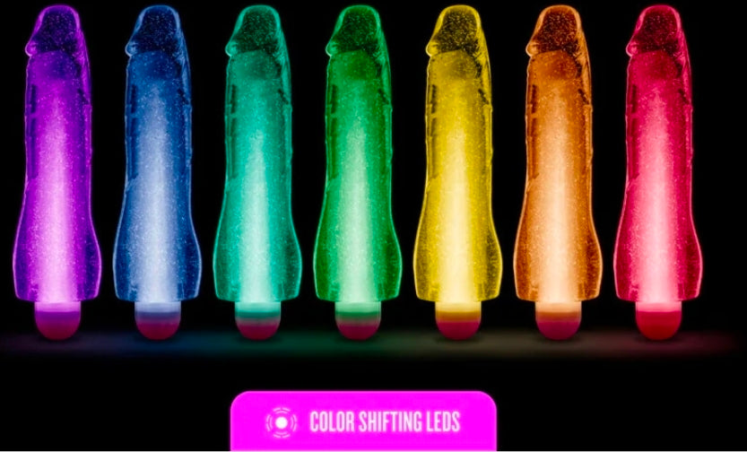 Glow Dicks Molly Color Changing 8 in. Vibrating Dildo Glitter-Pink or Purple